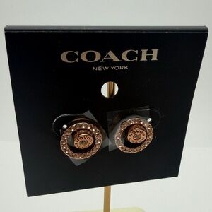 Coach Rose Gold Logo Crystal Hoop Stud Earrings